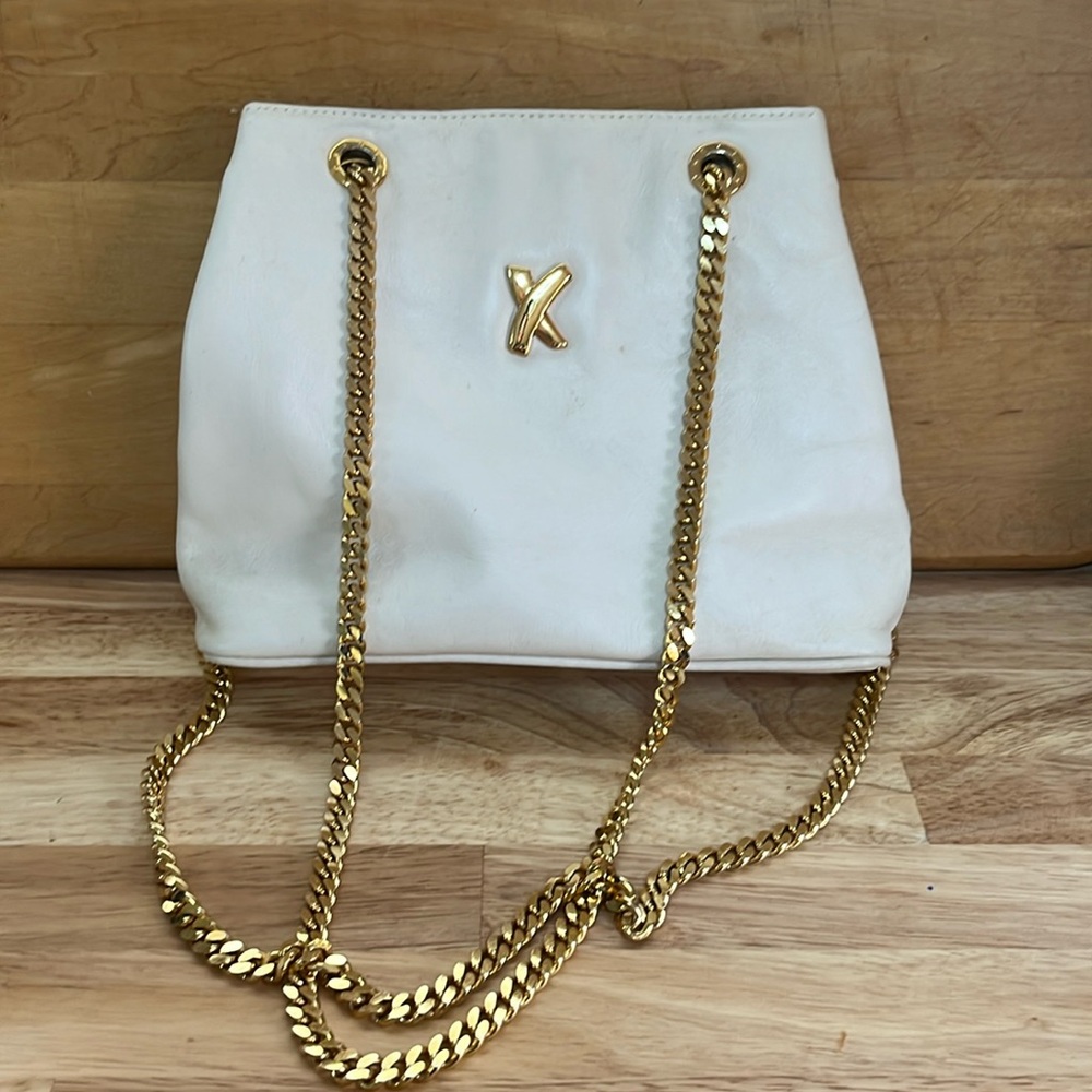 Paloma Picasso White Shoulder Bag with gold chain strap